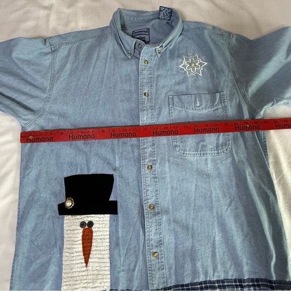 Allsport Denim Jean Shirt Size Large Longsleeve  Women Snowman Applique Granny - Picture 7 of 10